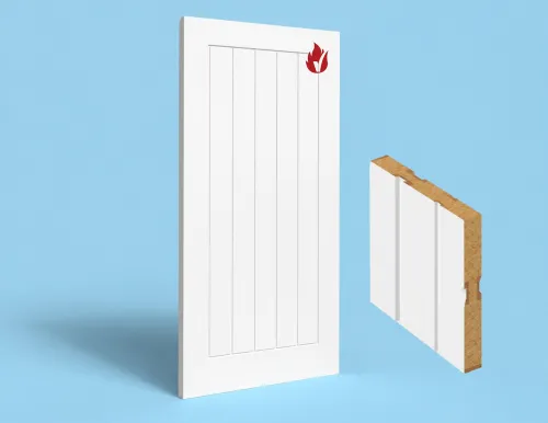 Vertically boarded U channel door leaf